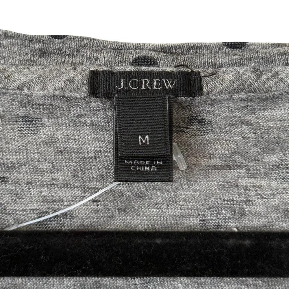NWOT J Crew 100% Linen Polka Dot 3/4 Sleeve Baseball Tee Shirt Blue/Gray- Medium - Picture 4 of 5